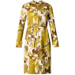 Yesta blousejurk met all over print en ceintuur limegroen/bruin