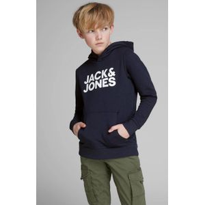 JACK & JONES JUNIOR hoodie JJECORP met logo donkerblauw/wit