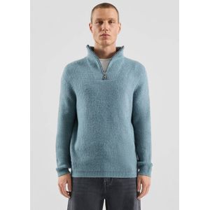 QS trui met wol rib gebreid blauw