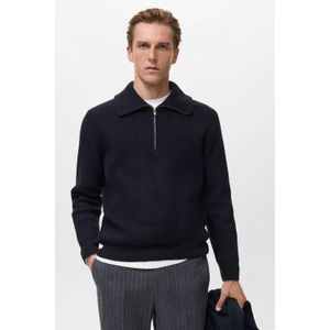 Mango Man trui rib gebreid donkerblauw