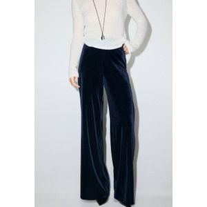 Mango fluwelen wide leg high waist broek donkerblauw