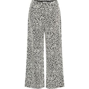 ICHI straight fit broek met all over print zwart/wit