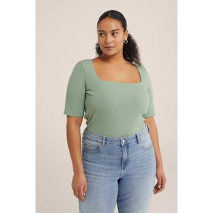 WE Fashion Curve ribgebreide top lichtgroen