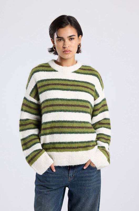 America Today gestreepte gebreide trui grijs