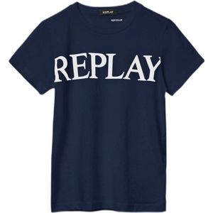 REPLAY T-shirt met tekst donkerblauw