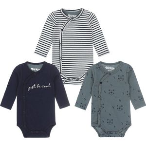 Dirkje baby romper - set van 3 van biologisch katoen donkerblauw/grijsgroen/wit