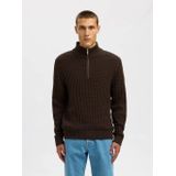 Selected Homme - Slhtom LS Knit Structure Half Zip - Trui - Bruin