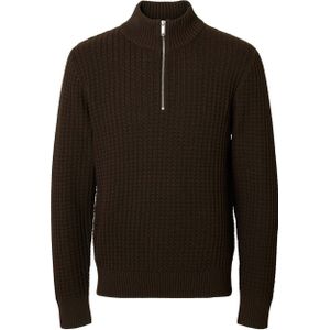 Selected Homme - Slhtom LS Knit Structure Half Zip - Trui - Bruin