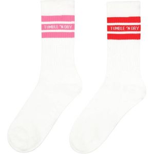 Tumble 'n Dry sokken - set van 2 paar wit/roze/rood met streep