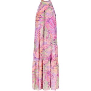 LOLALIZA maxi jurk met bladprint roze/oranje/lila