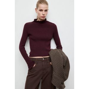 Mango trui donkerrood rib gebreid