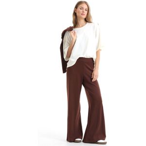 Anytime - Wide Leg Pantalon - Bruin - Hoge Taille - Elastische Tailleband