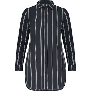 Plus Basics blouse van travelstof streepprint blauw/wit