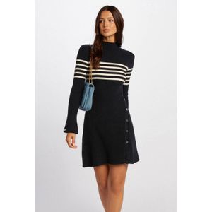 Morgan gestreepte ribgebreide jurk marineblauw/ecru