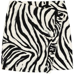Refined Department rok Zebra met zebraprint en ruches zwart/wit