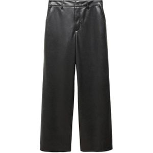 Mango imitatieleren high waist straight fit broek zwart