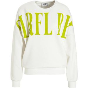 Colourful Rebel sweater CR Curly met printopdruk wit/ limegroen