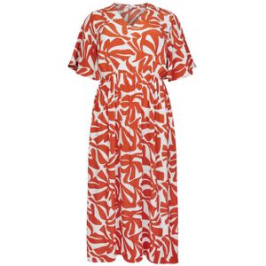 Miss Etam Plus maxi A-lijn jurk met all over print oranje/wit