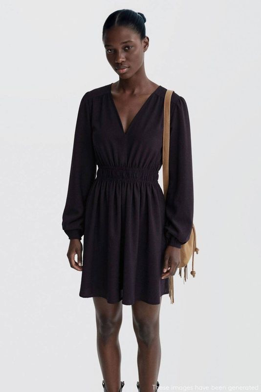 MANGO TEEN - Jurk - Met Lange Mouwen - V-hals - Viscose en Polyamide