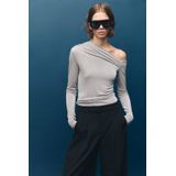 Mango one shoulder top grijs met glitter