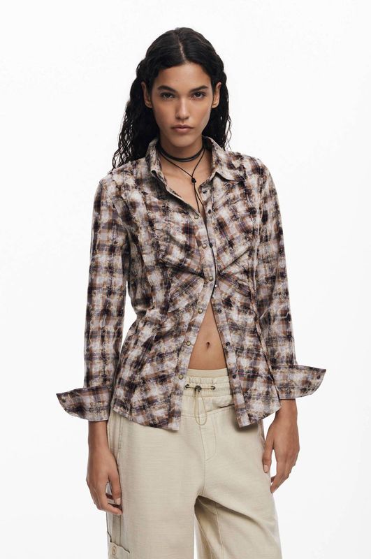 Desigual - Geruite Textuur - Overhemd - 100% Katoen - Lange Mouwen - Regular Fit