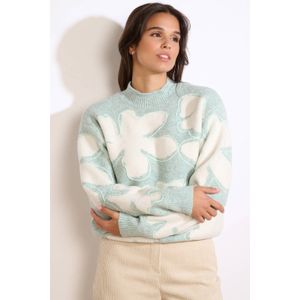 LOLALIZA gebloemde gebreide trui mintgroen
