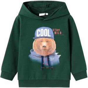 NAME IT MINI hoodie NMMLABEAR met printopdruk donkergroen