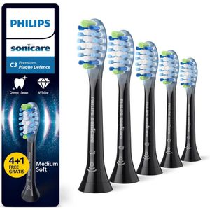 Philips Sonicare Premium Plague Defence – Opzetborstels voor Elektrische Tandenborstel – Zwart – 4+1 Verpakking - HX9045/88
