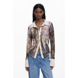 Desigual - Blouse - Bruin / Perzik / Wit - Klassieke Blouse - Lange Mouw