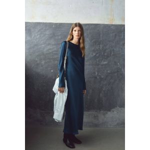 Mango satijnen maxi jurk marineblauw