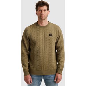 PME Legend - Sweater - Kaki - Regular Fit - Lange Mouwen - Kabelpatroon