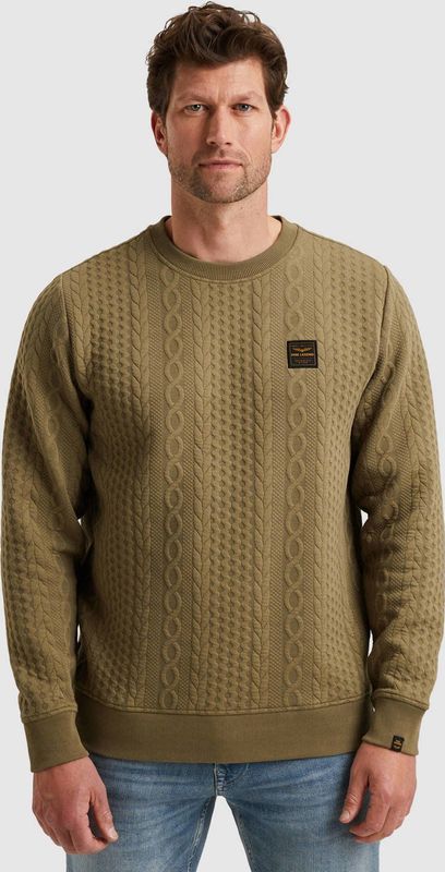 PME Legend - Sweater - Kaki - Regular Fit - Lange Mouwen - Kabelpatroon