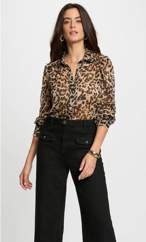 Morgan - CLION - Blouse - Lichtbruin/Zwart - Dierenprint - Lange Mouw