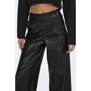 ONLY imitatieleren cropped wide leg broek ONLBINA zwart