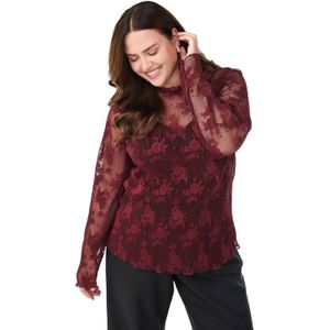 Zizzi - Kanten Gebloemde Top - Donkerrood