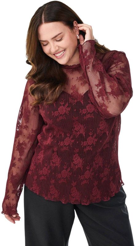 Zizzi - Kanten Gebloemde Top - Donkerrood