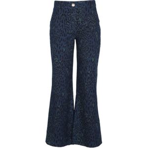 Cassis high waist flared tregging met panterprint blauw