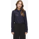 Vila Dames blouse blauw (Maat: S) - Effen - Halslijn: Polokraag,