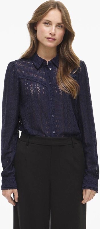 Vila Dames blouse blauw (Maat: S) - Effen - Halslijn: Polokraag,