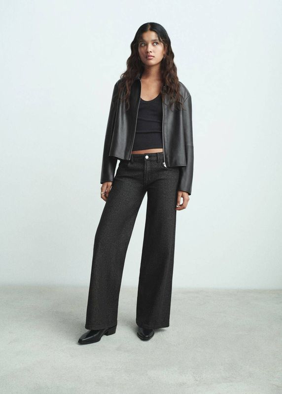 MANGO TEEN Wide leg low waist wide leg jeans zwart met lurex