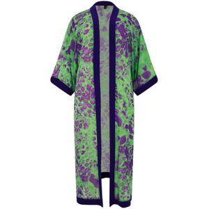 Yoek kimono met all over print groen/ paars