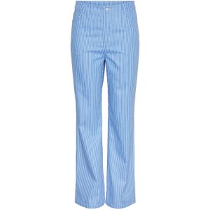 PIECES gestreepte high waist straight fit broek PCNOBEL lichtblauw/wit