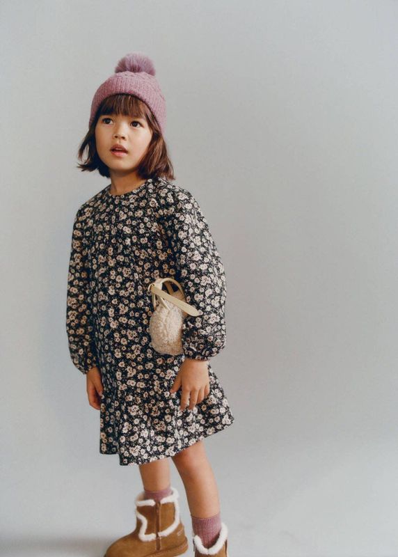 Mango Kids gebloemde blousejurk zwart