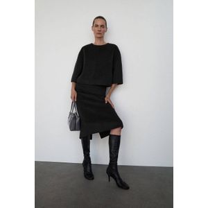 Mango wollen kokerrok grijs