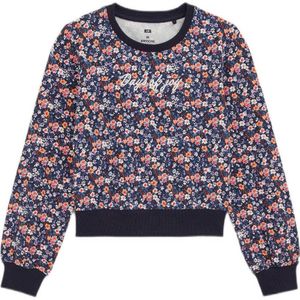 WE Fashion gebloemde sweater donkerblauw/multicolor