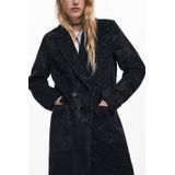 Desigual - Floral Pattern - Lange Jas - Zwart - Met Knopen Sluiting