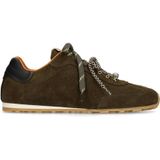 Manfield - Donkergroen - Suède Sneakers - Dubbele Vetersluiting