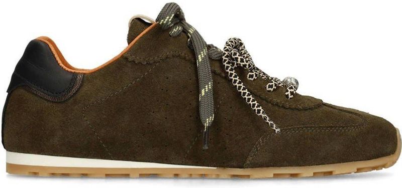 Manfield - Donkergroen - Suède Sneakers - Dubbele Vetersluiting