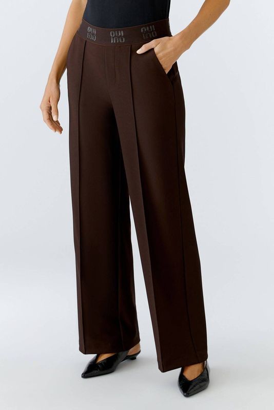 OUI wide leg regular waist broek bruin