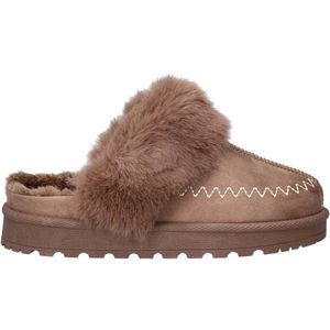 Nelson Home - Pantoffels - Dames - Textiel - Fake Fur Kraag - Rubberen Loopzool